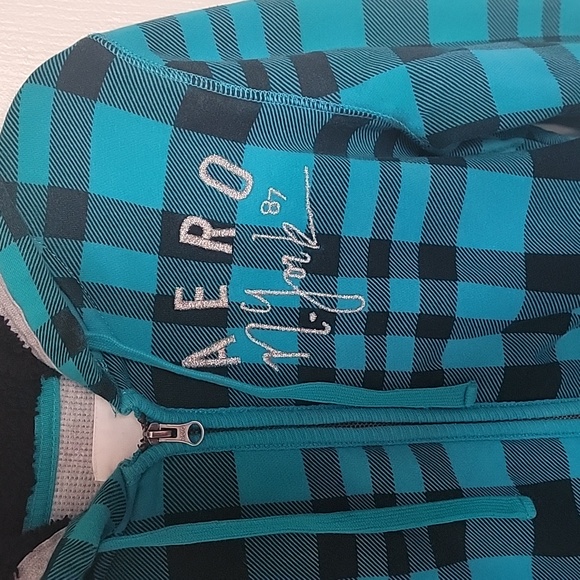 Aeropostale women's medium, long sleeved hooded jacket. Black and teal. - Picture 3 of 9